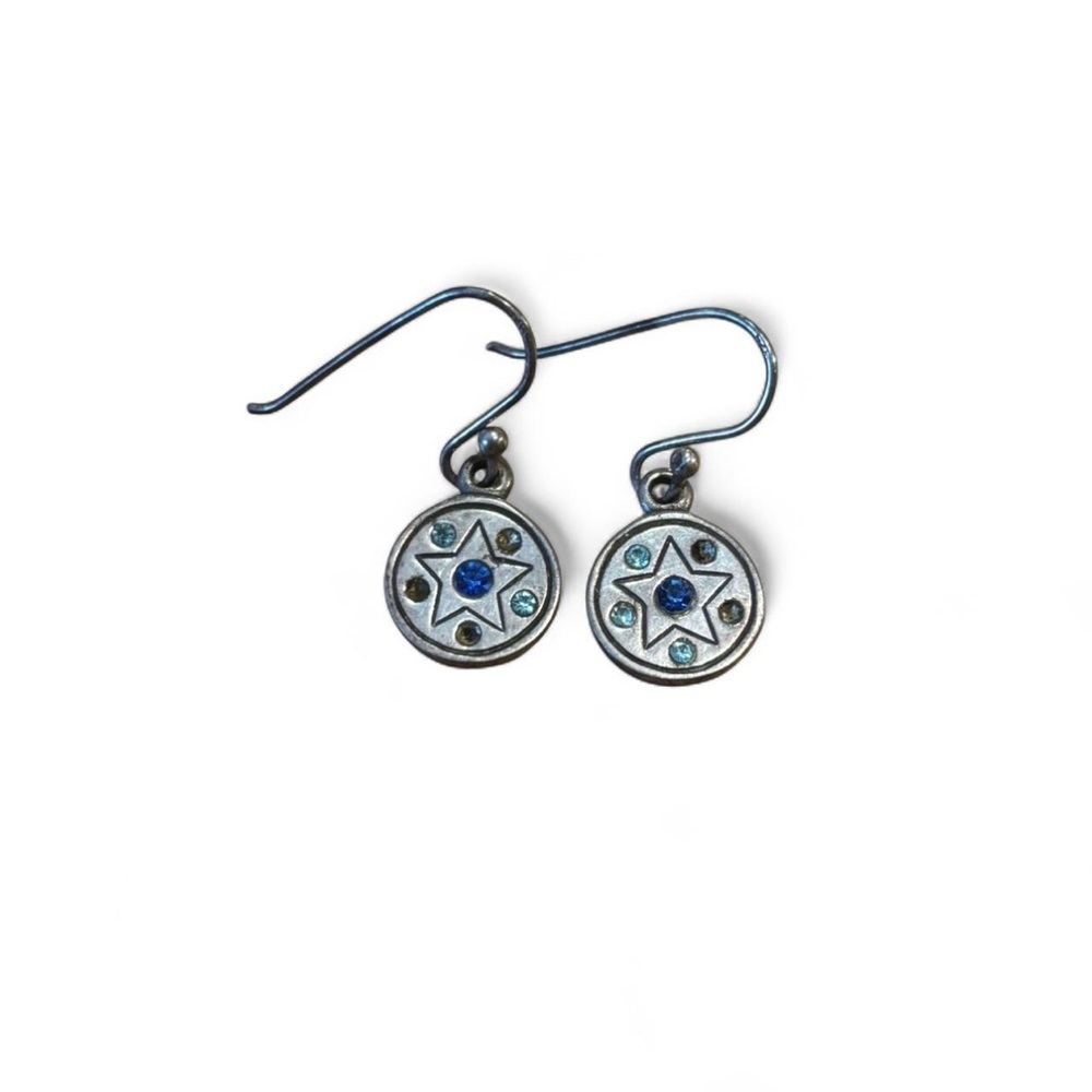 Vintage y2k Dainty Celestial Sterling Silver Dangle Earrings Stars Rhinestones